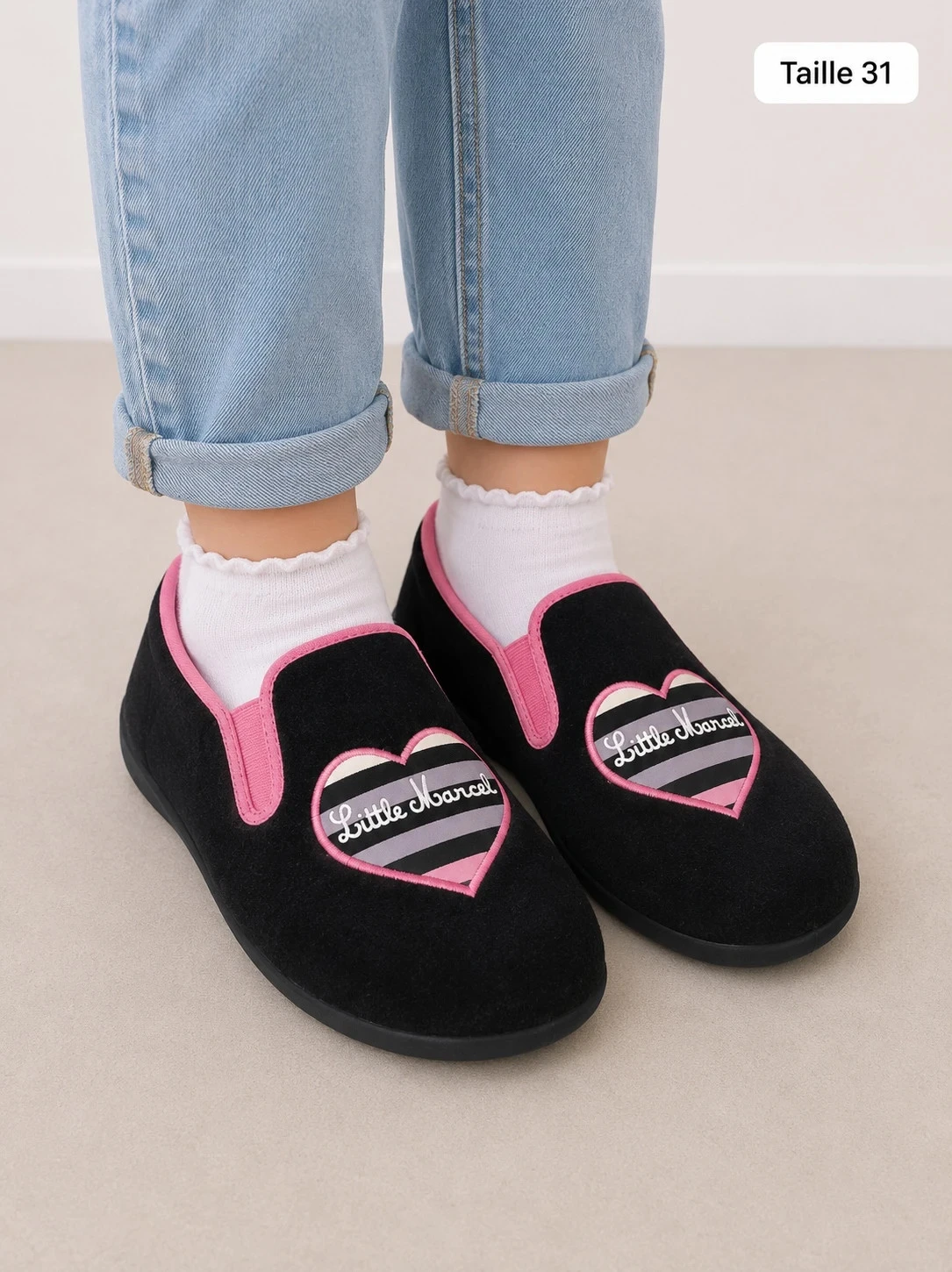Zapatos Little Marcel Negros y Rosas - Corazón Rayado – photo 6